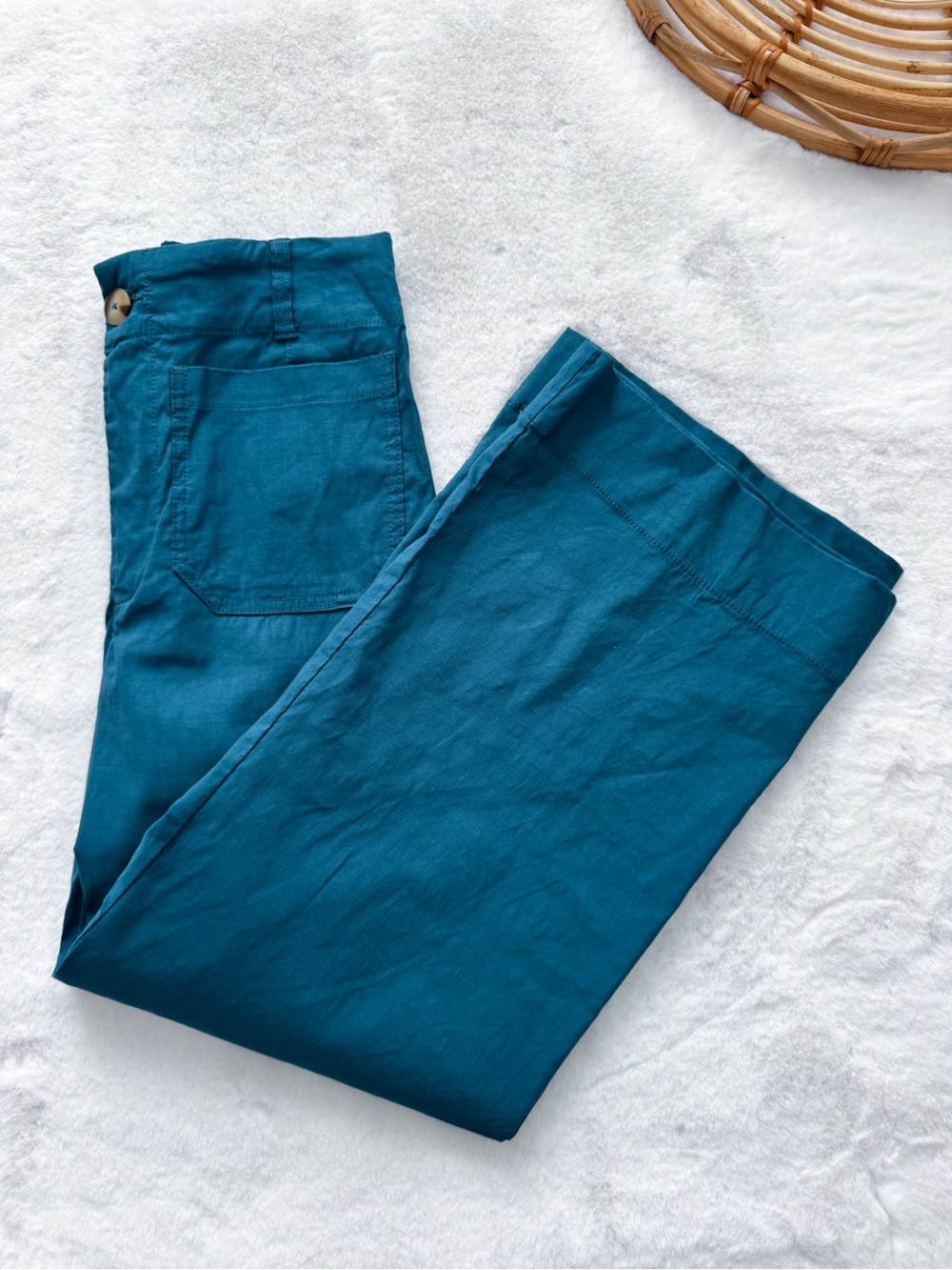 Anthropologie Maeve Colette Wide Leg Pants Trousers Dark Turquoise Cotton Linen - Picture 6 of 14